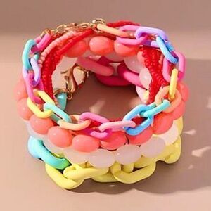 Y2K Aesthetic 9-Piece Rainbow Pastel Resin Acrylic Bracelet Stack Fun Jewelry